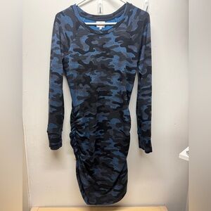 Sundry Blue and Black Camouflage Long Sleeve Dress